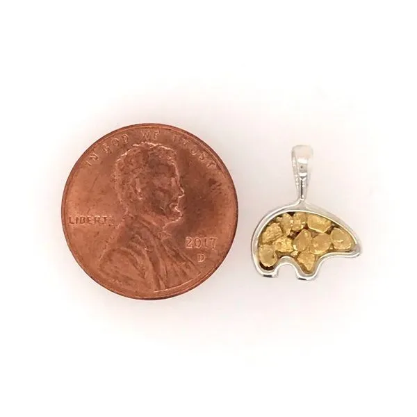 Small Silver Bear Pendant with Gold Nuggets Image 3 Bluestone Jewelry Tahoe City, CA