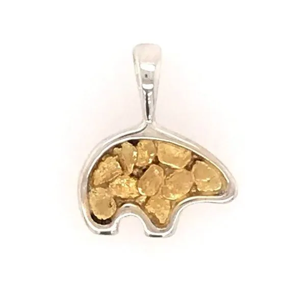 Small Silver Bear Pendant with Gold Nuggets Bluestone Jewelry Tahoe City, CA