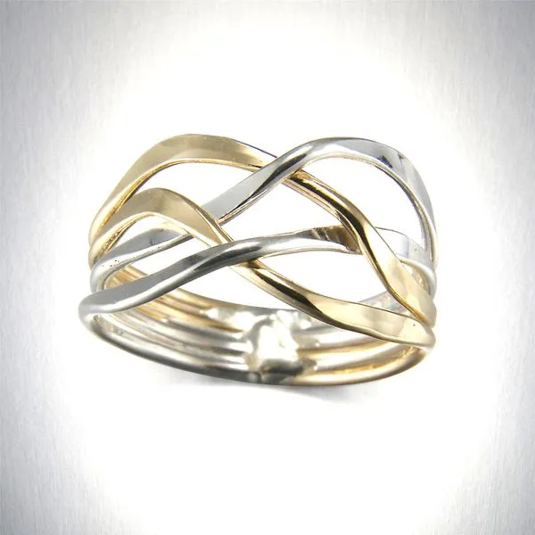 Sterling Silver Gold Filled Hammered Woven Ring- Size 7 Bluestone Jewelry Tahoe City, CA