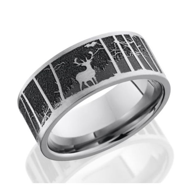 Titanium 9mm Band w/ an elk & mountain background Bluestone Jewelry Tahoe City, CA