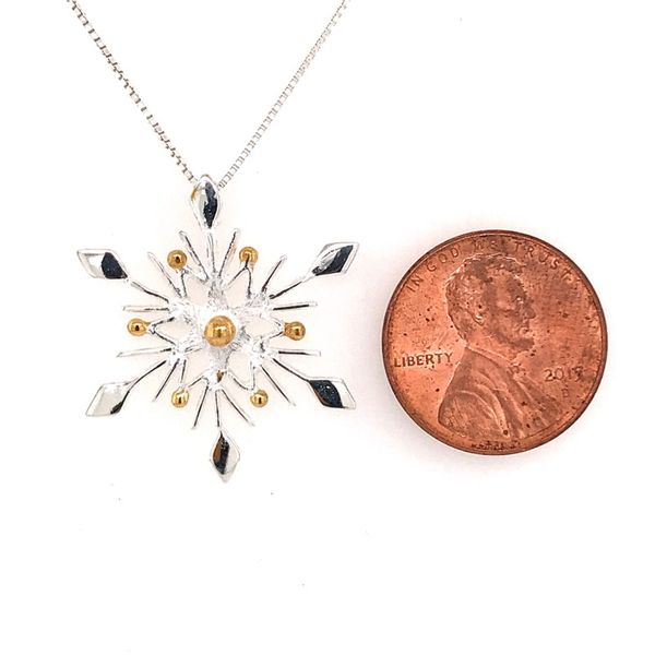 Sterling Silver and 22 Karat Yellow Gold Snowflake Pendant on an 18 inch Chain Image 2 Bluestone Jewelry Tahoe City, CA
