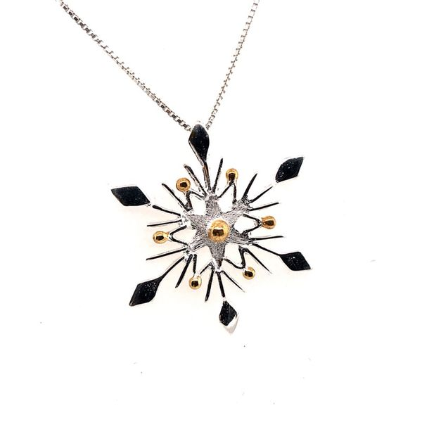 Sterling Silver and 22 Karat Yellow Gold Snowflake Pendant on an 18 inch Chain Bluestone Jewelry Tahoe City, CA