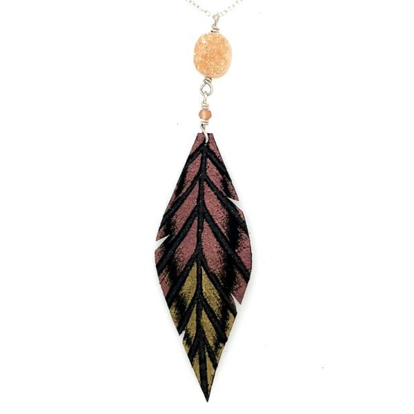 Painted Leather Feather Pendant on Chain Bluestone Jewelry Tahoe City, CA