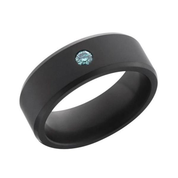 Black Diamond 8mm Band with Blue Diamond- Size 10.5 Bluestone Jewelry Tahoe City, CA