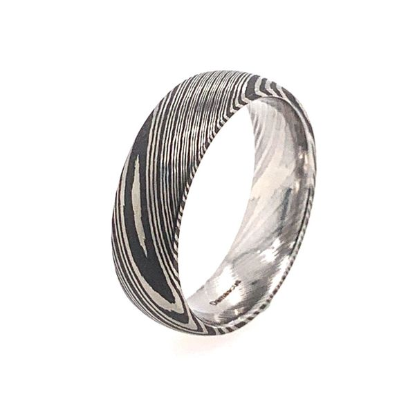 Damascus Steel Domed 7mm Band with Acid Finish. Size 11 Bluestone Jewelry Tahoe City, CA