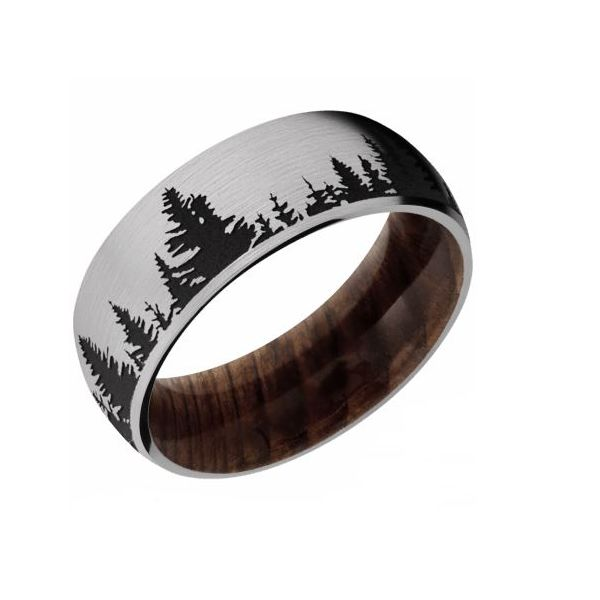 8mm Titanium Satin Finished Domed Band with Natural Sequoia Wood Sleev Bluestone Jewelry Tahoe City, CA