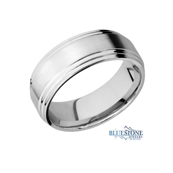 8mm Cobalt Band with Flat Grooved Edges(Satin middle/Polished Edges) Bluestone Jewelry Tahoe City, CA