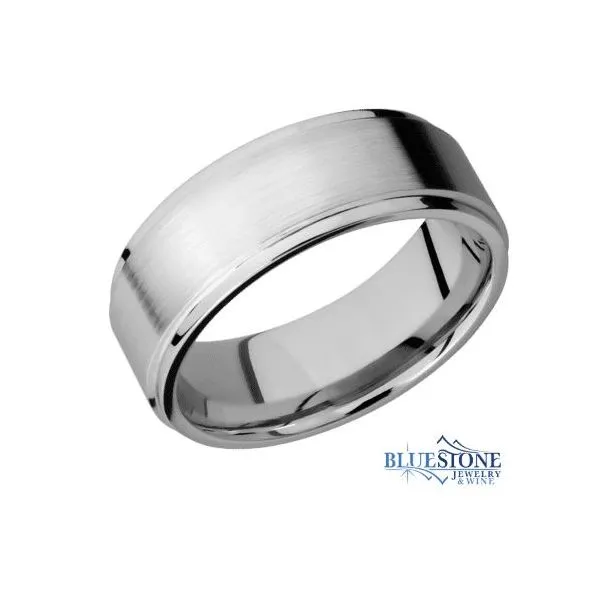 8mm Cobalt Band with Flat Grooved Edges (Satin Middle/Polished Edges) Bluestone Jewelry Tahoe City, CA