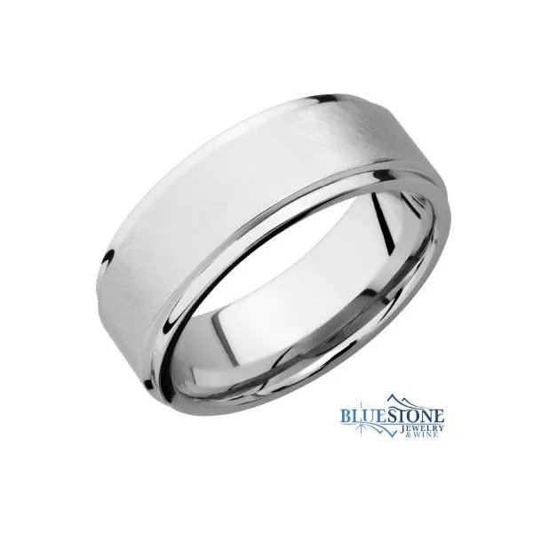 8mm Cobalt Band with Flat Grooved Edges (Angle Satin Middle/Polished Edges) Bluestone Jewelry Tahoe City, CA