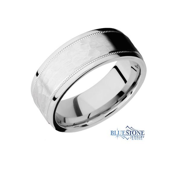 7.5mm Cobalt Band w/ a Hammered Middle & Flat Stepped Polished Milgrain Edges Bluestone Jewelry Tahoe City, CA