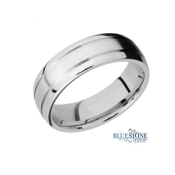 7mm Cobalt Domed Band w/ 2 Polished Accent Grooves & Satin Bluestone Jewelry Tahoe City, CA