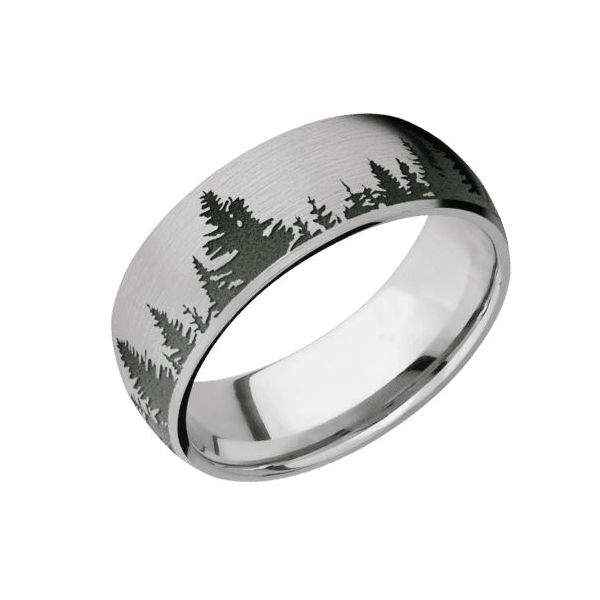 Titanium 8mm Wedding Band with Green Pine Tree Design(size 9) Bluestone Jewelry Tahoe City, CA