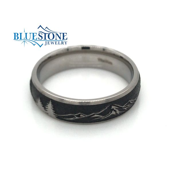 6mm Titanium Truckee Tahoe Mountains & Trees Ring with Black Cerakote(size10.25) Image 2 Bluestone Jewelry Tahoe City, CA