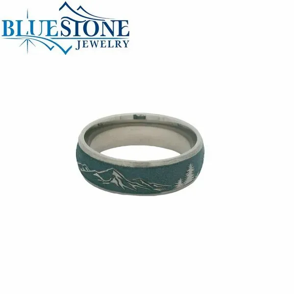 7mm Titanium Mountains & Trees Band with Blue Titanium Cerakote- Size 10.5 Image 5 Bluestone Jewelry Tahoe City, CA