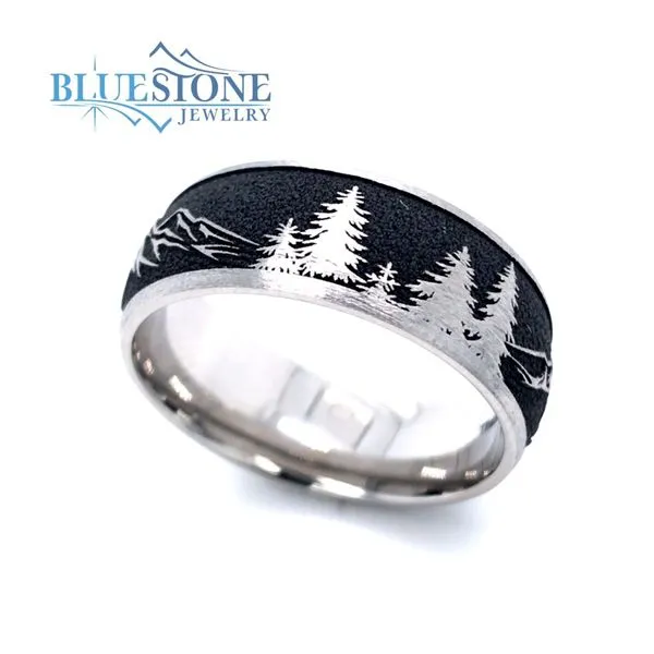 8mm Titanium Band with Mountains and Trees- Size 9 Image 2 Bluestone Jewelry Tahoe City, CA