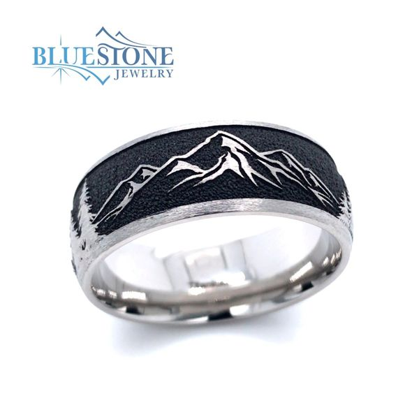 8mm Titanium Band with Mountains and Trees- Size 9 Bluestone Jewelry Tahoe City, CA