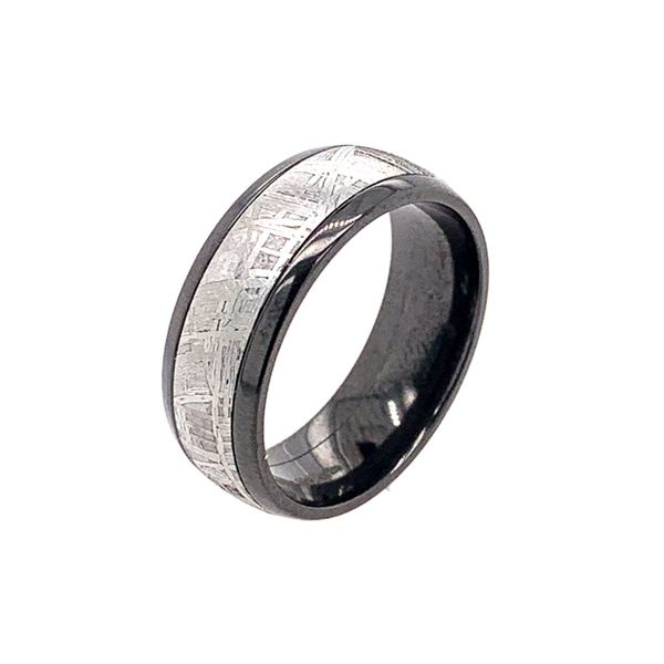 Black Zirconium Domed 8mm Band with 5mm Genuine Meteorite Inlay.<br>Ring Image 3 Bluestone Jewelry Tahoe City, CA