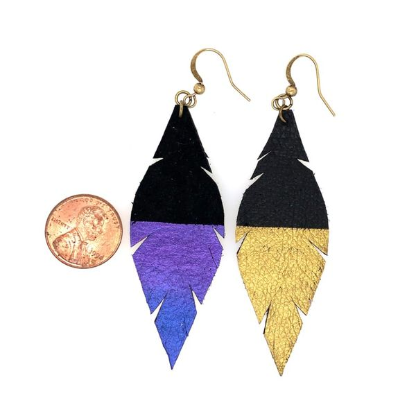 Hand Painted Leather Feathers Wire Earrings Image 2 Bluestone Jewelry Tahoe City, CA