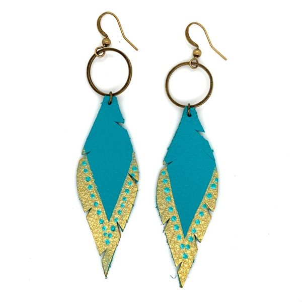 Hand Painted Leather Feathers Wire Earrings Bluestone Jewelry Tahoe City, CA