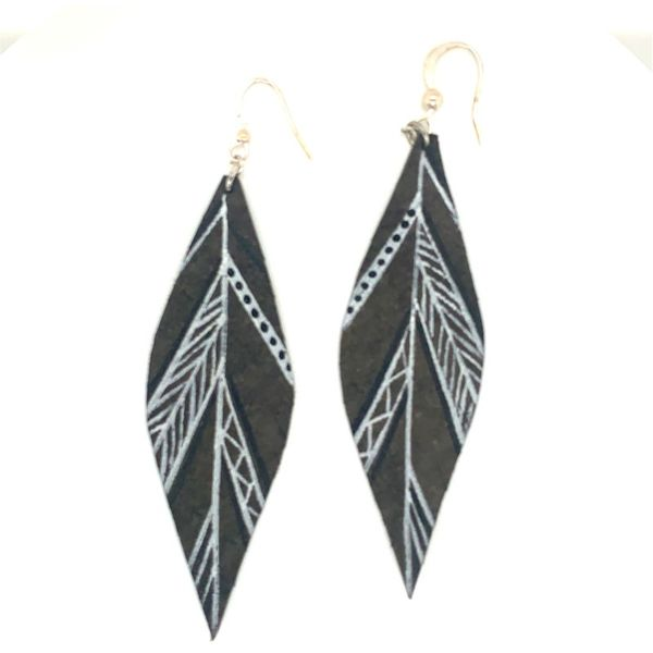 Hand Painted Leather Feathers Wire Earrings Bluestone Jewelry Tahoe City, CA