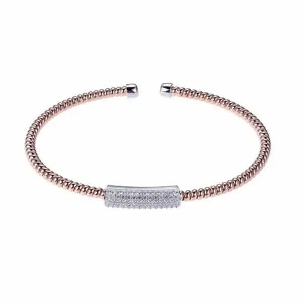 Silver and Rose Gold Bangle Bracelet with CZs Bluestone Jewelry Tahoe City, CA