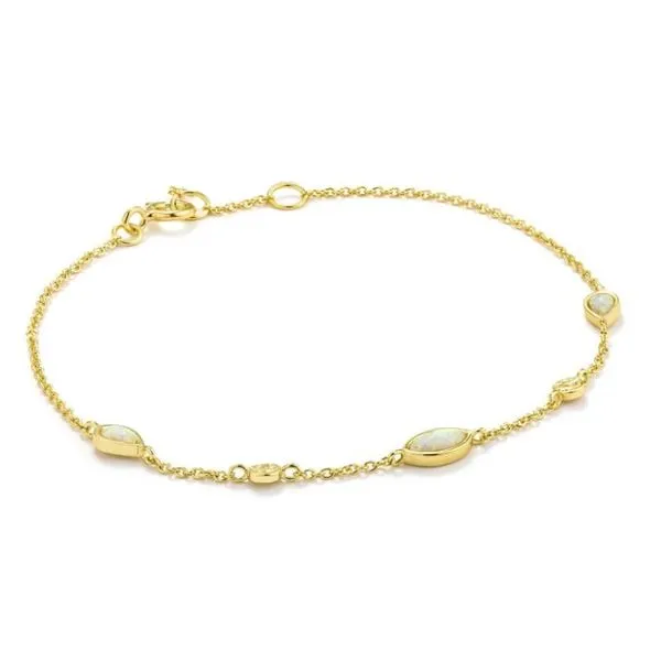 14 Karat Yellow Gold Plating Bracelet with 3 Lab-Grown Opals Bluestone Jewelry Tahoe City, CA