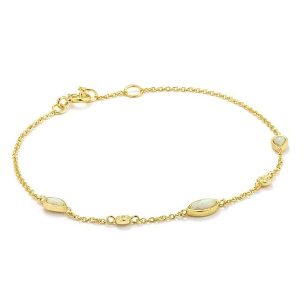 14 Karat Yellow Gold Plated Bracelet with Lab Grown Opals Bluestone Jewelry Tahoe City, CA