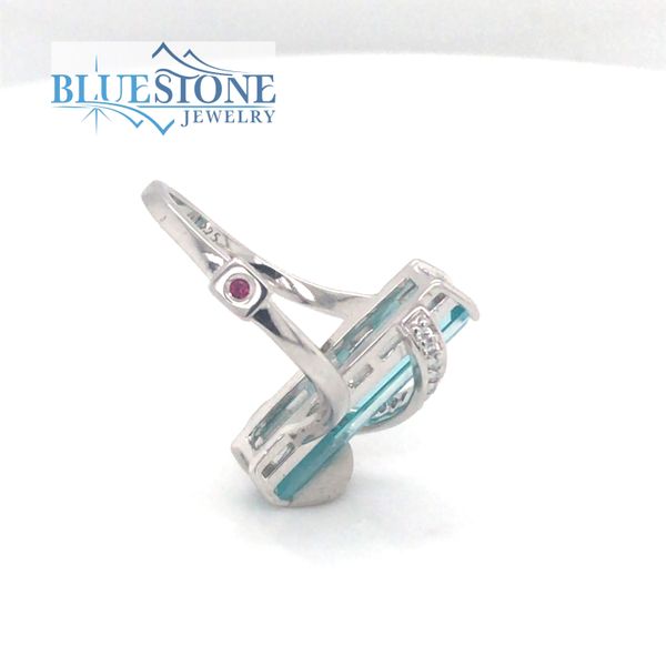 Sterling Silver Rhodium Plated Ring with Green Quartz, CZs & Ruby Image 2 Bluestone Jewelry Tahoe City, CA