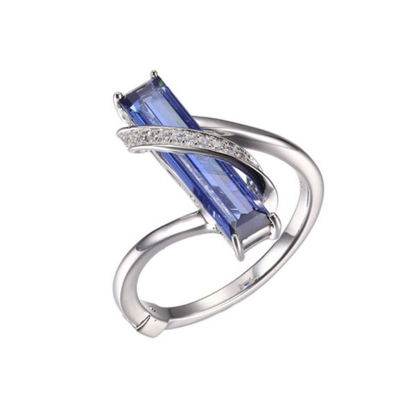 Silver with Rhodium Plating Ring with Created Tanzanite & CZ's Ring- Size 7 Bluestone Jewelry Tahoe City, CA