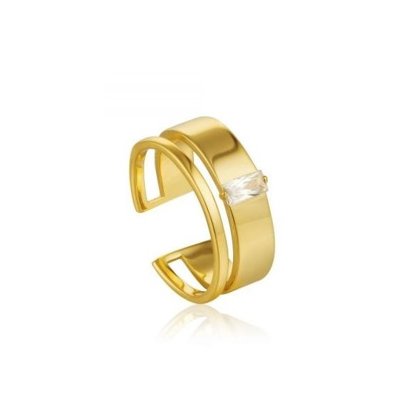 14 Karat Yellow Gold Plating Adjustable Ring with One Cubic Zirconia Bluestone Jewelry Tahoe City, CA