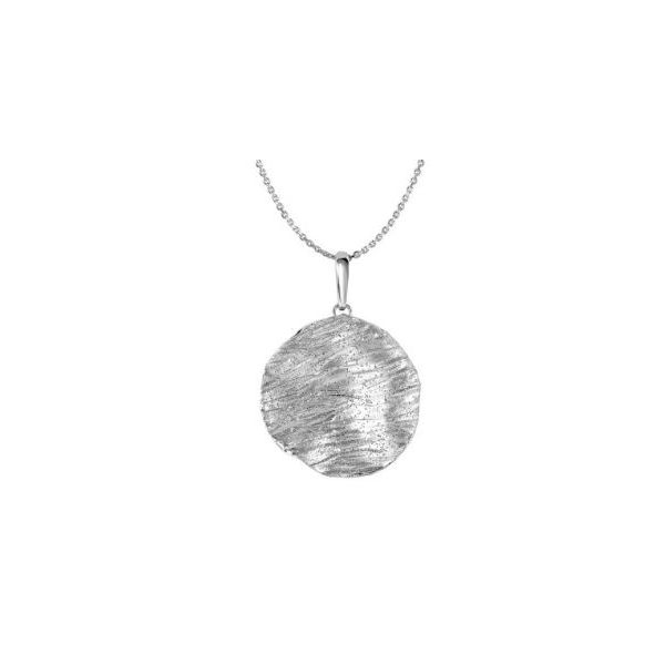 Sterling Silver with Rhodium Plating Round Disc Necklace with Diamond Cut Texture on a 18 inch Chain Bluestone Jewelry Tahoe City, CA