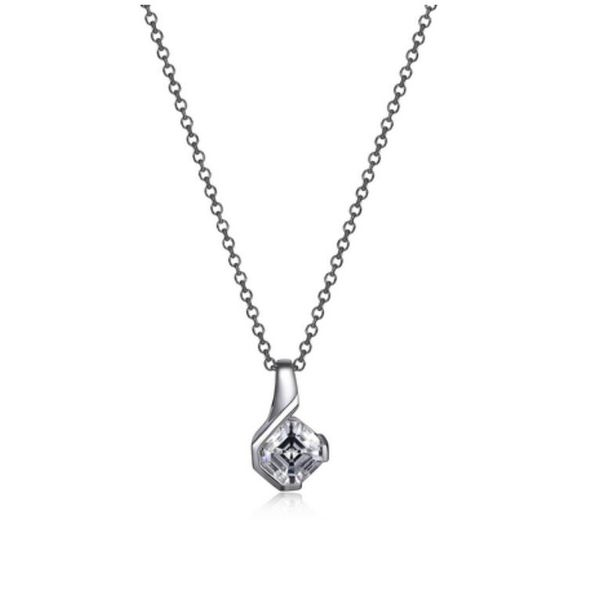 Sterling Silver Rhodium Necklace with One Square Cubic Zirconias Bluestone Jewelry Tahoe City, CA