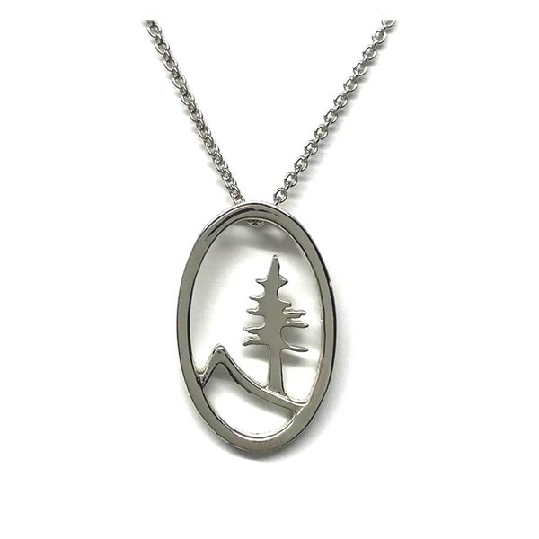 Sterling Silver Oval Mountain and Tree Necklace Bluestone Jewelry Tahoe City, CA