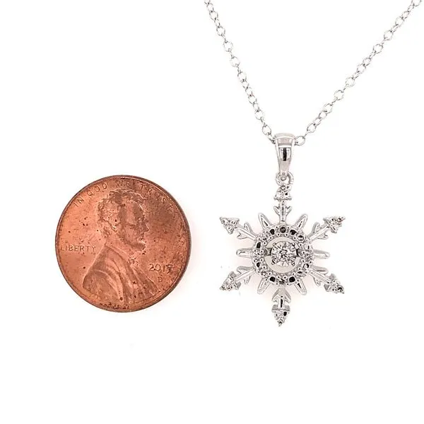 Sterling Silver Snowflake Diamond Pendant Featuring One Hovering Center Diamond and Chain Image 2 Bluestone Jewelry Tahoe City, CA