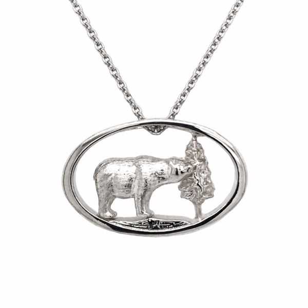 Sterling Silver Bear and Tree Pendant on an 18