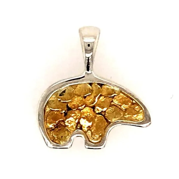 Medium Silver Bear Pendant with Gold Nuggets Bluestone Jewelry Tahoe City, CA