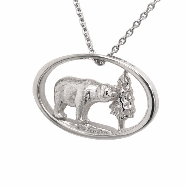 Sterling Silver Bear and Tree Pendant on an 18