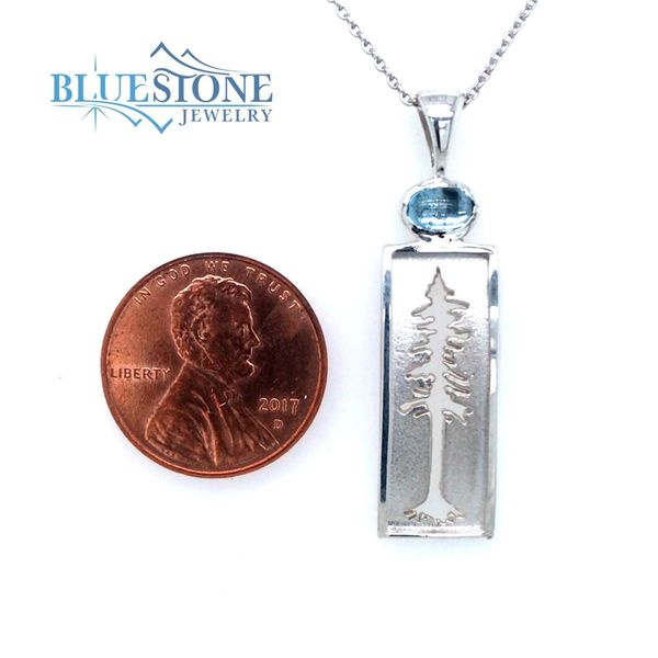 Medium Silver Redwood Tree Pendant with Blue Topaz Image 4 Bluestone Jewelry Tahoe City, CA