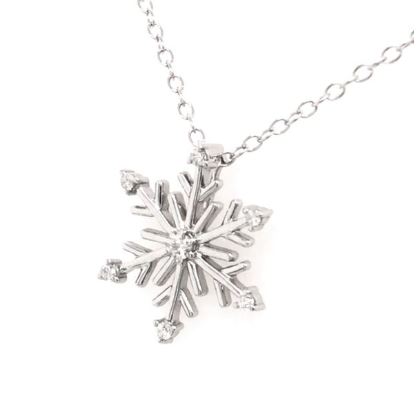 Sterling Silver Rhodium Plated Snowflake Pendant with 7 Round Diamonds Image 2 Bluestone Jewelry Tahoe City, CA