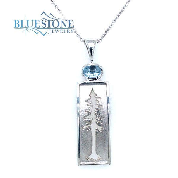 Medium Sterling Silver Redwood/Sequoia Tree Pendant with One 4mm x 6mm Bluestone Jewelry Tahoe City, CA