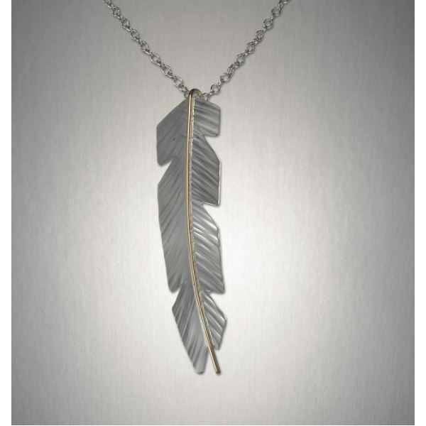 Large Sterling Silver and 14 Karat Yellow Gold Filled Feather Pendant Bluestone Jewelry Tahoe City, CA
