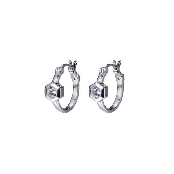 Sterling Silver Rhodium Hoop Earrings with Cubic Zirconia and Rubys Bluestone Jewelry Tahoe City, CA