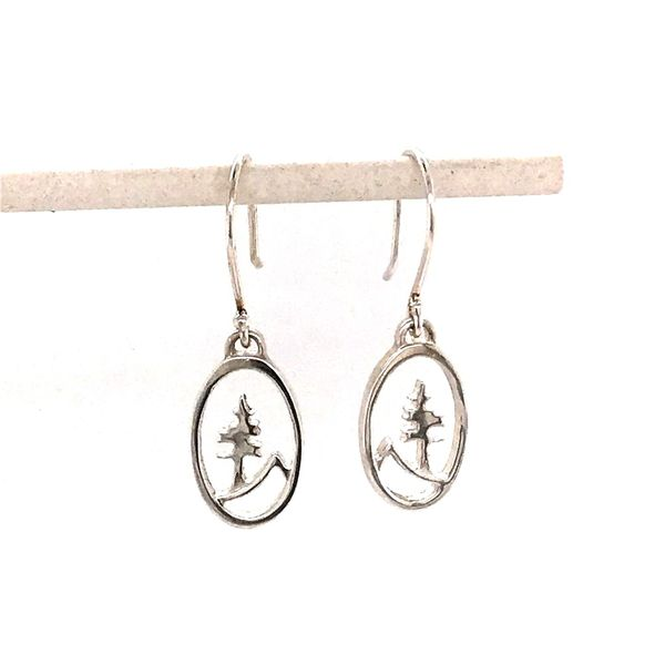 Sterling Silver Small Oval Tree and Mountain Earrings Image 3 Bluestone Jewelry Tahoe City, CA