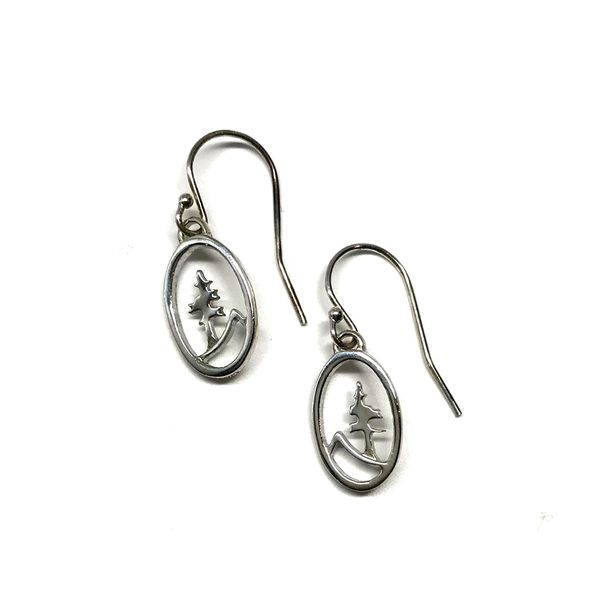 Sterling Silver Small Oval Tree and Mountain Earrings Bluestone Jewelry Tahoe City, CA