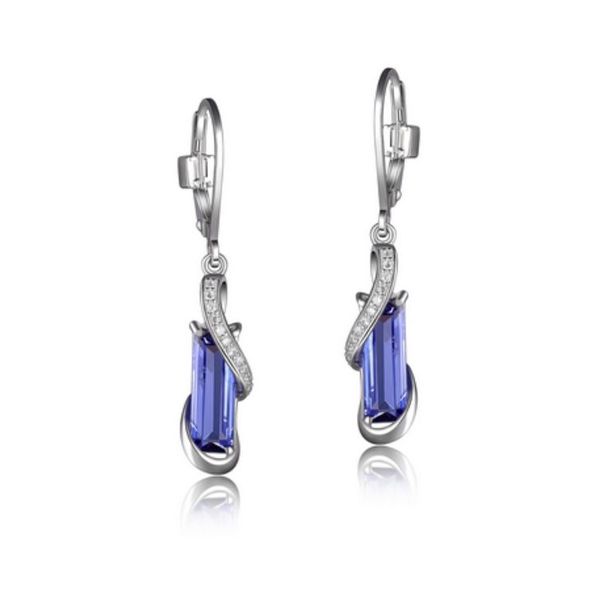 Sterling Silver Rhodium Lever Back Earrings with Purple Tanzanite, Cubic Zirconias and Rubies Bluestone Jewelry Tahoe City, CA