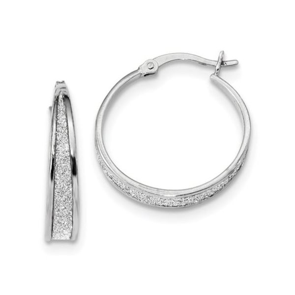 Sterling Silver Rhodium-Plated Glitter Tapered Hoop Earrings Bluestone Jewelry Tahoe City, CA