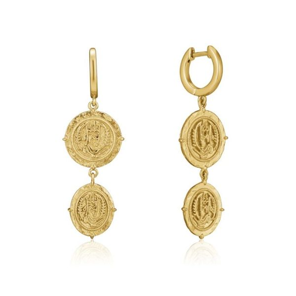 Sterling Silver with 14 Karat Yellow Gold Plating Mini Hoop Earrings with Four Axum Coins Bluestone Jewelry Tahoe City, CA