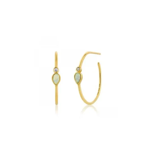 Sterling Silver with 14 KYG Plated Hoop Earrings with Lab Opals Bluestone Jewelry Tahoe City, CA