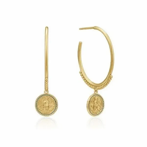 Sterling Silver with 14 Karat Yellow Gold Plating Emperor Coin Hoop Earrings Bluestone Jewelry Tahoe City, CA