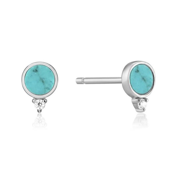 Sterling Silver Rhodium Plated Stud Earrings with Turquoises and CZs Bluestone Jewelry Tahoe City, CA